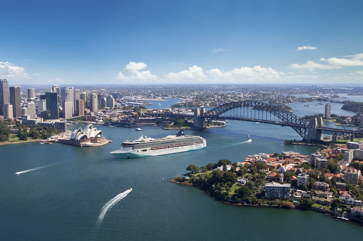 Sydney harbor with cruise ships and city skyline